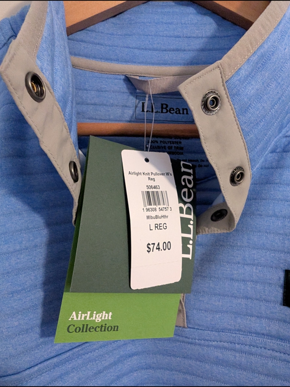 L.L.Bean Sky Blue AirLight Pullover - Picture 2 of 2